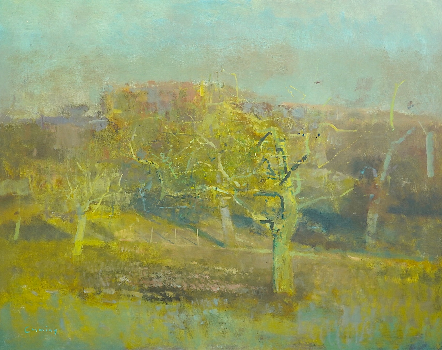 Fred Cuming R.A., N.E.A.C. (British, 1930-2022), 'The Orchard', oil on board, 60 x 75cm